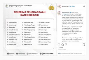 Polres Tulang Bawang Raih Penghargaan Kategori Baik Pelayanan Publik dari Kementerian PANRB