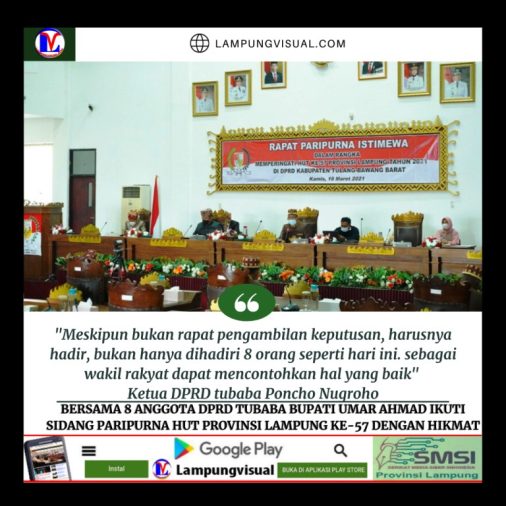 Bersama 8 Anggota DPRD Tubaba Bupati Umar Ahmad Ikuti Sidang Paripurna Hut Provinsi Lampung ke-57 dengan Hikmat