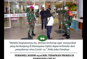 Personel Kodim 0410/KBL Terapkan Prokes di Ramayana Ciplaz