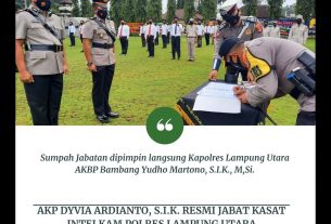 AKP Dyvia Ardianto, S.I.K. Resmi Jabat Kasat Intelkam Polres Lampung Utara