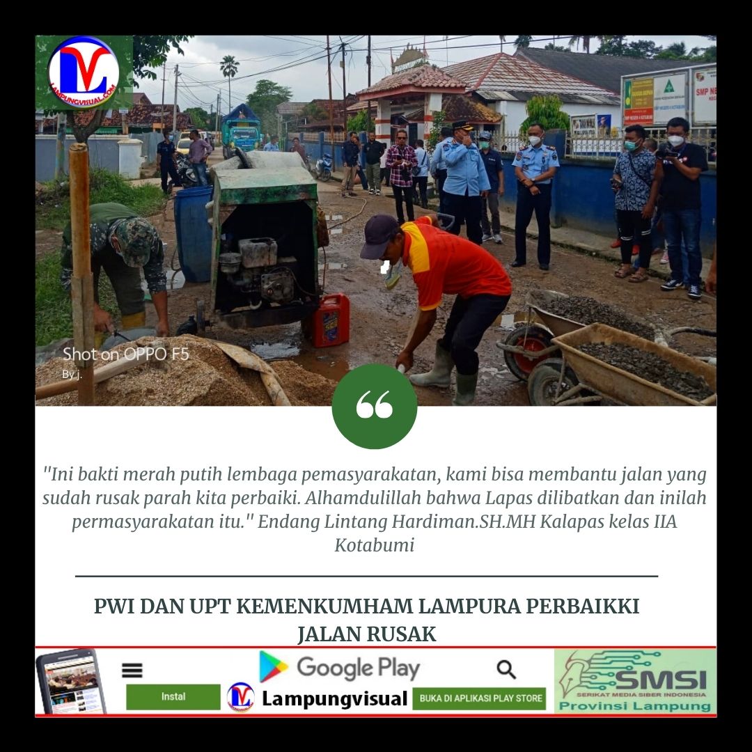 PWI dan UPT Kemenkumham Lampura Perbaikki Jalan Rusak