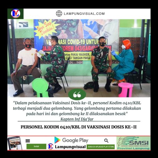 Personel Kodim 0410/KBL di Vaksinasi Dosis ke-II