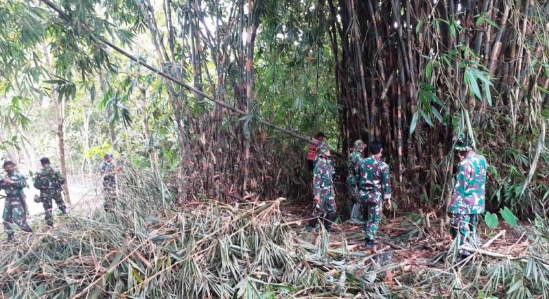 TMMD 110 Bojonegoro, Babinsa Tambakrejo Potong Pohon Bambu Di Ngrancang