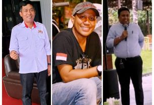 Founder/CEO RM Minang Indah Grup Bandarlampung Junaedi (kiri), Manajer Legal PT Cahaya Mitra Sarana, pengelola Simpur Center, Syech Hoed Ismail (tengah), GM Sheraton Lampung Hotel, Benedictus Jodie (kanan). | Foto: kolase by Inshot/dok/Facebook/Muzzamil