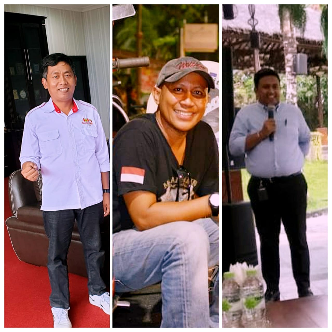 Founder/CEO RM Minang Indah Grup Bandarlampung Junaedi (kiri), Manajer Legal PT Cahaya Mitra Sarana, pengelola Simpur Center, Syech Hoed Ismail (tengah), GM Sheraton Lampung Hotel, Benedictus Jodie (kanan). | Foto: kolase by Inshot/dok/Facebook/Muzzamil