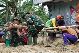 Cegah Banjir, TMMD Kodim Bojonegoro Buat Drainase