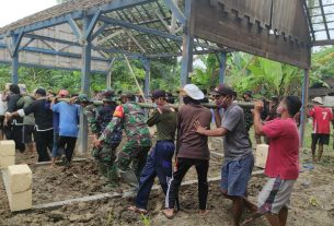 TMMD Kodim Bojonegoro, Satgas Dan Masyarakat Tunjukan Budaya Gotong Royong