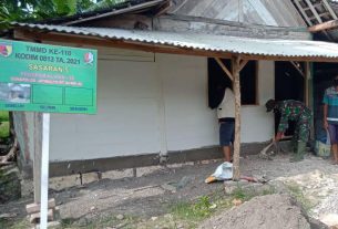 TMMD Kodim Bojonegoro, Warga Bersama Kompak Kerjakan Aladin Rumah Sunardi