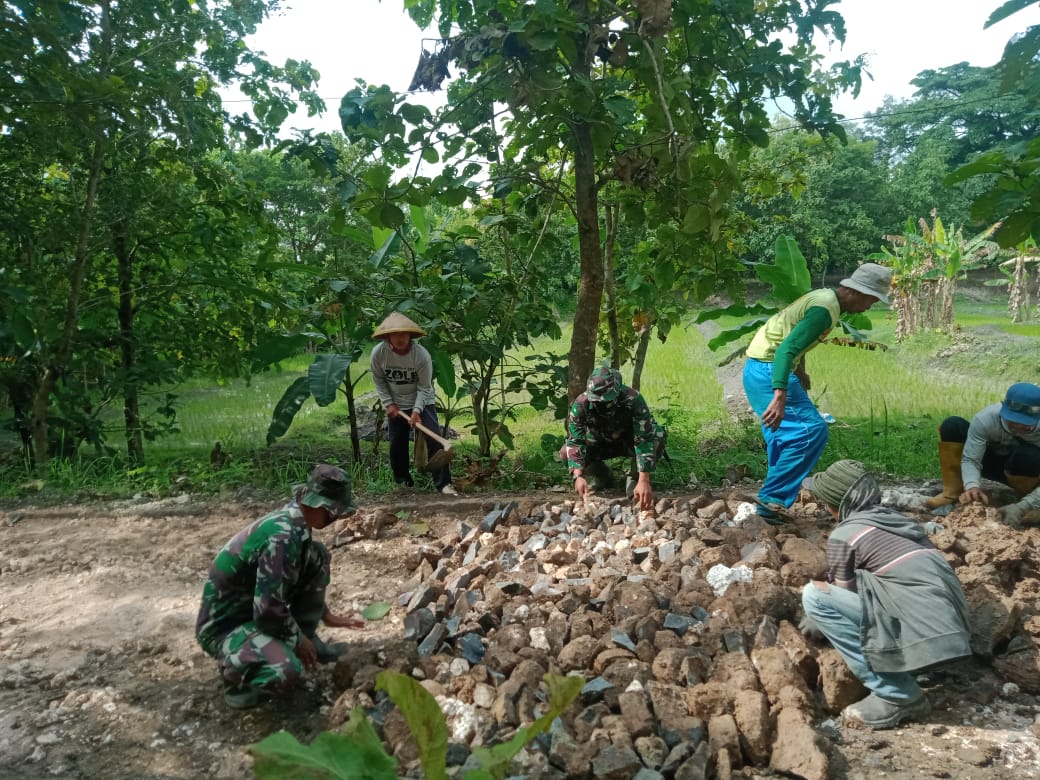 Akan Diaspal, Pemadatan Jalan Desa Ngrancang Dikebut Satgas TMMD 110 Bojonegoro