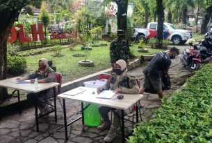 Kapten Inf Narno Bersama Anggota Ikuti Operasi Yustisi Masker Gabungan Dalam Rangka PPKM