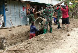 Satuan Tugas TMMD Bojonegoro Bangun Gorong-Gorong Drainase Desa Jatimulyo