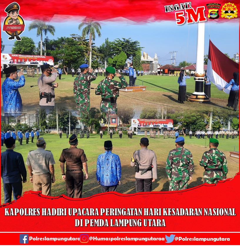 Kapolres Hadiri Upacara Peringatan Hari Kesadaran Nasional di Pemda Lampung Utara
