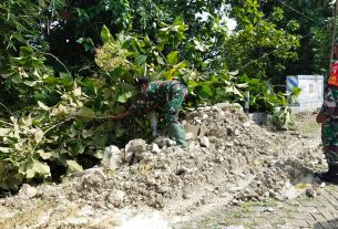 Danramil Tambakrejo, Arahkan Satgas TMMD Bojonegoro Bersihkan Ranting Pohon