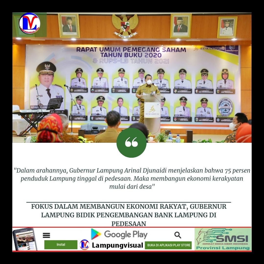 Fokus dalam Membangun Ekonomi Rakyat, Gubernur Arinal Bidik Pengembangan Bank Lampung di Pedesaan