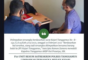 P21 Unit Resum Satreskrim Polres Tanggamus Limpahkan Tersangka MYD Ke Kejari