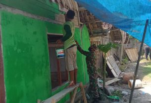 Satgas TMMD 110 Bojonegoro Garap Pengecatan, Selesaikan Rehab Rumah Aladin