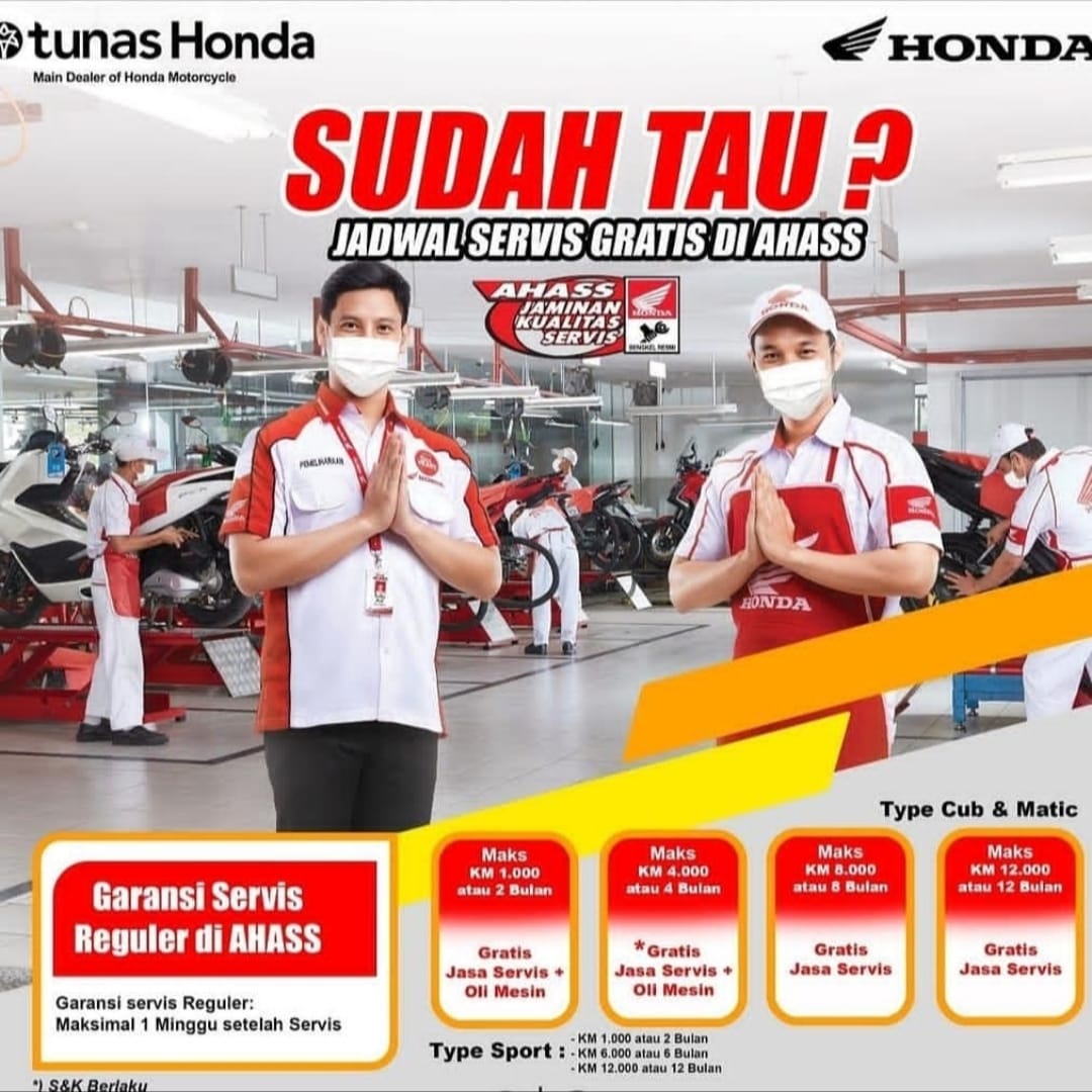 SUDAH TAU? Ini Panduan Jadwal Service Gratis Motor Type Cub & Matic Di AHASS TDM Sidomulyo