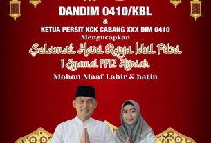Dandim 0410/KBL dan Ketua Persit KCK Cabang XXX Selamat Hari Raya Idul Fitri 1442H/2021M