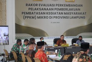 Danrem 043/Gatam Hadiri Rakor Evaluasi PPKM Mikro Provinsi Lampung