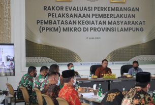 Danrem 043/Gatam Hadiri Rakor Evaluasi PPKM Mikro Provinsi Lampung