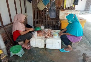 Ibu-ibu Desa Tamansari Memiliki Kesibukan Membuat Krupuk Ikan