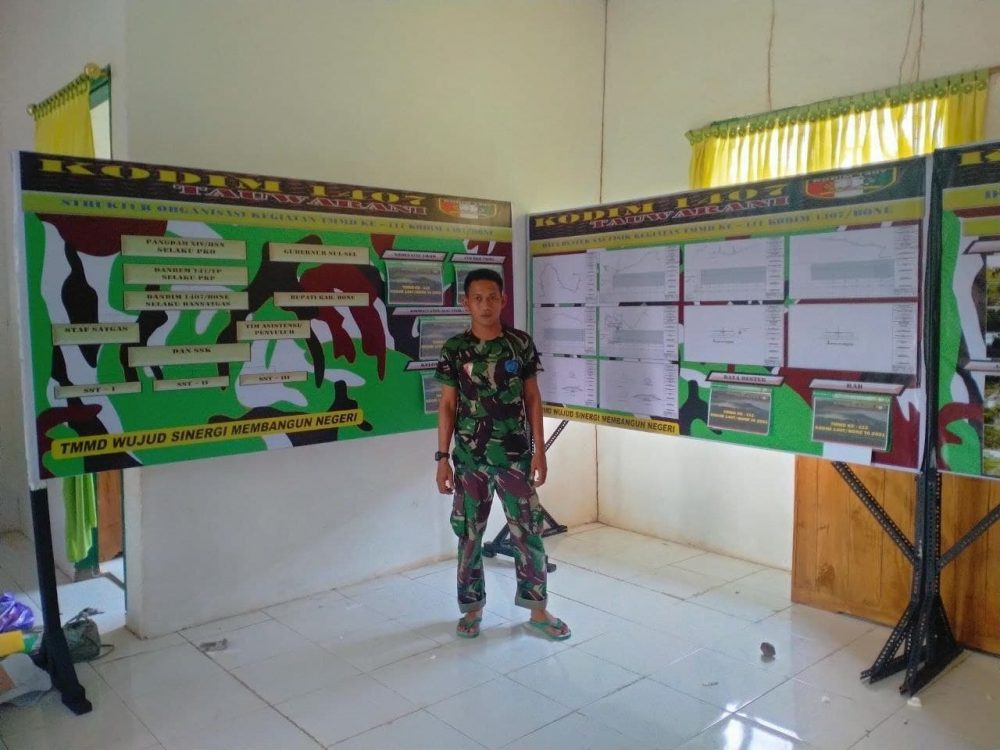 Personil Kodim 1407/Bone Memasang Posko TMMD ke 111