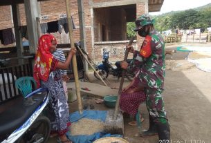 Unik Cara Komunikasi Sosial Satgas TMMD Kodim 1407 Bone, Membantu Warga Menumbuk Padi