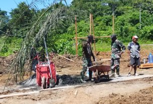 Prokes Di Lokasi Kegiatan Pembangunan Fisik Pra-TMMD ke 111 Kodim 0212/TS