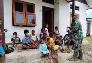 TMMD Kodim Sarmi: Anak-anak Kampung Dorba Patuhi Protokol Kesehatan