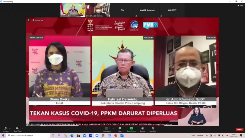 Fahrizal Darminto, mewakili Pemerintah Provinsi Lampung hadir sebagai narasumber secara daring dalam acara Dialog Semangat Selasa CNN TV