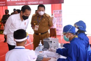 Kunjungan Kerja Ke Lampung, Presiden Joko Widodo, Tinjau Vaksinasi dan Resmikan Bendungan