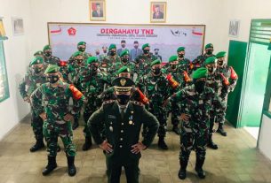 Personel Koramil Kodim 0410/KBL Ikuti Peringatan HUT TNI ke-76