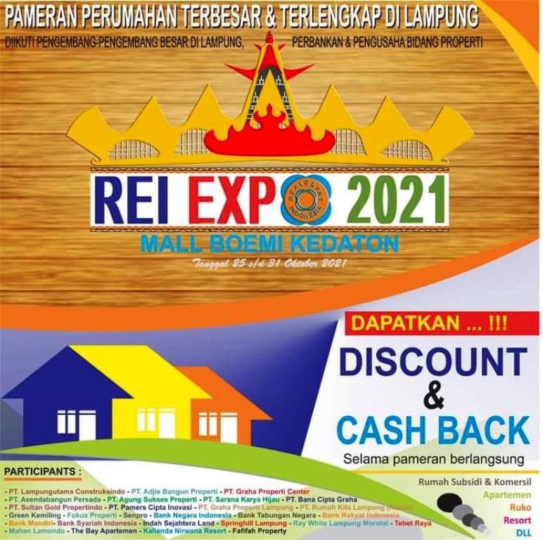 Poster digital REI EXPO 2021, digelar di area pameran Lantai 1 Mall Boemi Kedaton, Bandarlampung, 25-31 Oktober 2021. | REI/Yuliana Gunawan