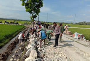 Semua Unsur terlibat kebut Pembuatan talud jalan Dk. Majasto - Dk. Boto, TMMD Reguler 112 Kodim 0726/Sukoharjo kejar target waktu.