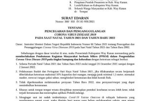 Bupati Way Kanan Terbitkan Surat Edaran Tentang Pencegahan Dan Penanggulangan Covid-19 Selama Nataru