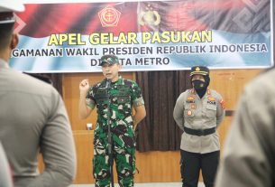 Dandim 0429/Lamtim Dan Kapolres Metro Pimpin Apel Gelar Pasukan Pam VVIP Kunker Wapres