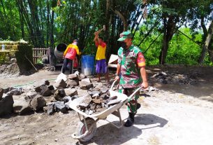 Kerja Bakti Pembuatan Talud Jalan Bentuk Kedekatan Babinsa dengan warga Binaan
