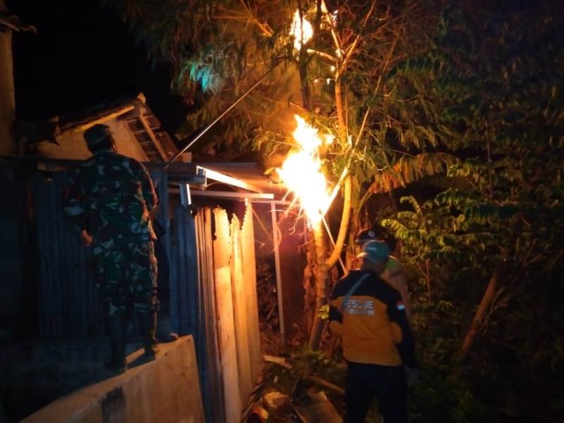 Wujudkan rasa aman Babinsa Saradan Koramil 02 / Karangmalang Bantu Evakuasi Sarang Tawon Vespa