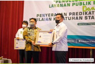 Pesawaran Raih Peringkat 2 Penilaian Kepatuhan Tinggi Standar Pelayanan 2021 se-Lampung