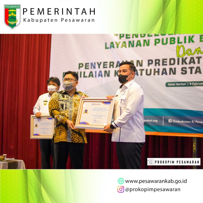 Pesawaran Raih Peringkat 2 Penilaian Kepatuhan Tinggi Standar Pelayanan 2021 se-Lampung