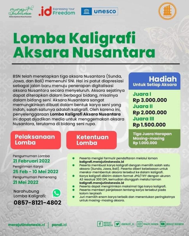 Ikutan Lomba Kaligrafi Aksara Nusantara, Pendaftaran Hingga 10 Mei 2022