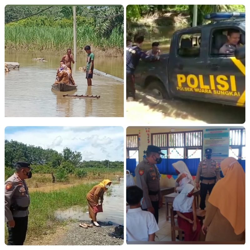 Sukseskan Vaksinasi, Kapolsek Muara Sungkai Terebos Banjir