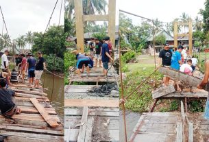 Peratin Bersama Aparatur Pekon Way Nukak Kerja Bakti Rehab Jembatan