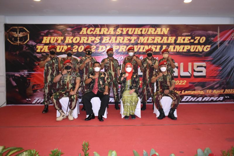 Danrem 043/Gatam hadiri acara syukuran HUT Korp baret merah Ke-70 Tahun 2022 di prov Lampung