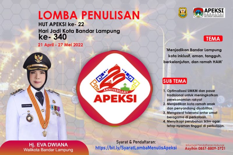 Sambut HUT ke-22 Apeksi, Pemkot Bandar Lampung Gelar Lomba Penulisan untuk Jurnalis