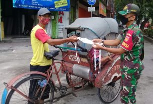 Babinsa Kelurahan Keprabon Gelar Aksi Bagi-bagi Masker Gratis, Ini Tujuannya