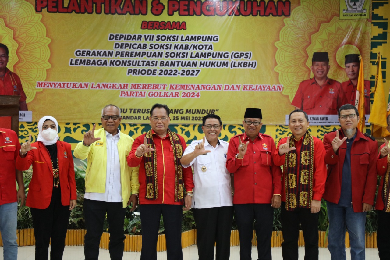 Pengukuhan Depidar VII SOKSI Lampung 2022-2027, Gubernur Arinal Berharap Jadi Energi Baru bagi Karyawan Swadiri Indonesia