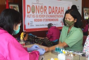 Peringati HUT Korem 074/Warastratama, Kodim 0728/Wonogiri Gelar Baksos Donor Darah