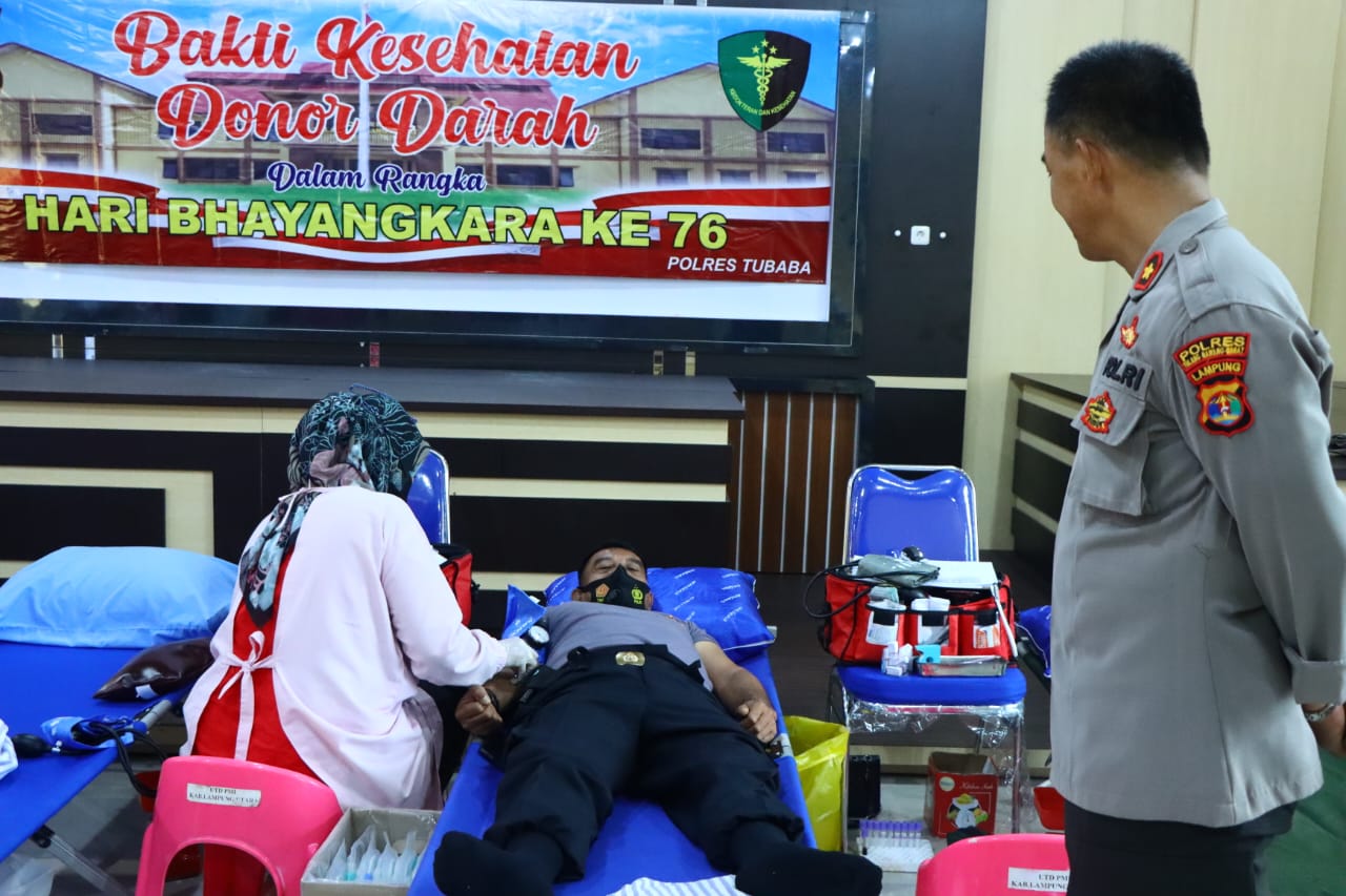 Jelang HUT Bhayangkara Ke -76 Polres Tubaba menggelar Bhakti Kesehatan Donor Darah.