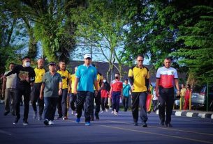 Pj Bupati Apriyadi Senam Bareng Forkopimda dan Jajaran Pemkab Muba Hingga Main Woodball